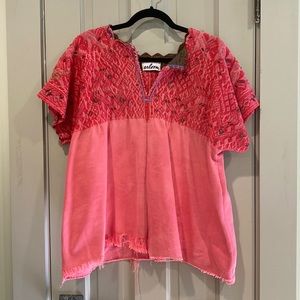 Pink O/S Arloom blouse, made from handwoven textile